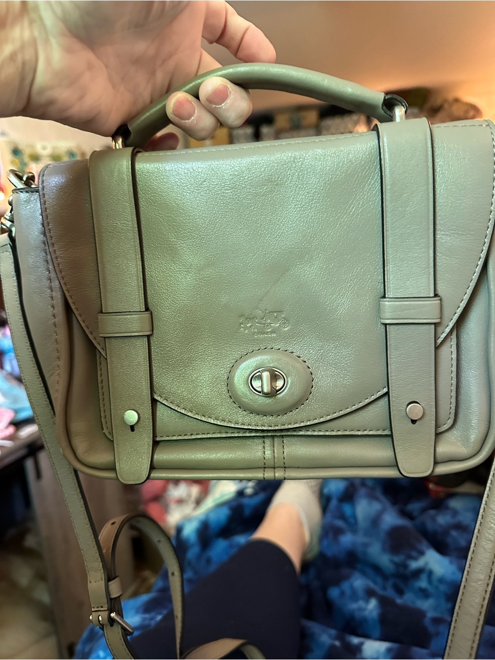 Coach Bleeker Gray Leather Top-Handle Satchel with Crossbody Strap